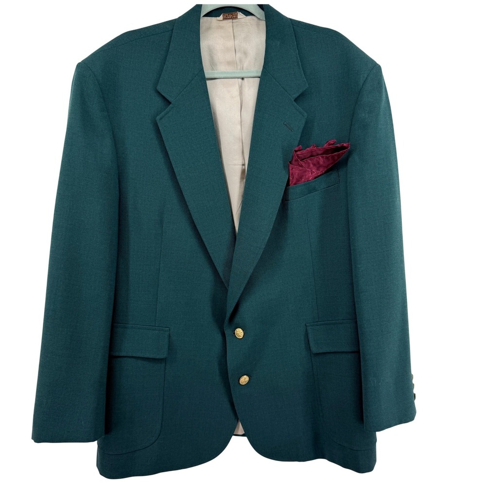 Wall Street Collection Blazer Mens 50R Green Wool Blend Gold Buttons USA Made